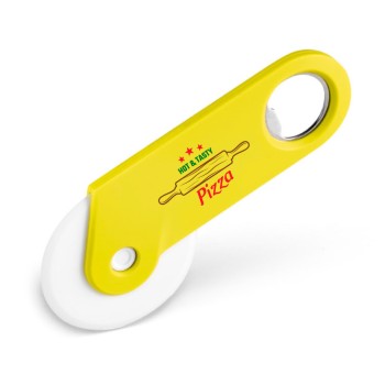 ABRIDORES DE GARRAFA CORTADOR DE PIZZA PERSONALIZADO AMARELO Colorido frente - 50 un.