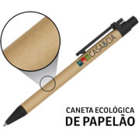 CANETAS PERSONALIZADAS IMPRESSAO COLORIDA ECOLOGICAS PAPELAO PRETA Colorido frente - 500 un.