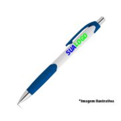 CANETAS PERSONALIZADAS IMPRESSAO COLORIDA PLASTICAS CARIBE WHITE AZUL Colorido frente - 50 un.