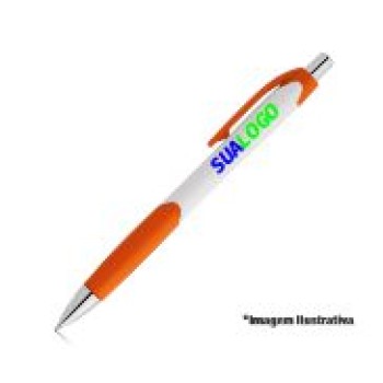 CANETAS PERSONALIZADAS IMPRESSAO COLORIDA PLASTICAS CARIBE WHITE LARANJA Colorido frente - 10 un.