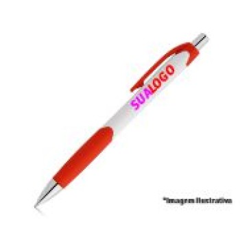 CANETAS PERSONALIZADAS IMPRESSAO COLORIDA PLASTICAS CARIBE WHITE VERMELHO Colorido frente - 100 un.