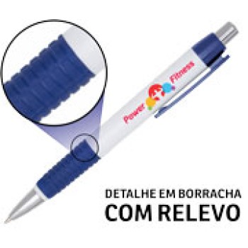 CANETAS PERSONALIZADAS IMPRESSAO COLORIDA PLASTICAS COMERCIAL AZUL Colorido frente - 50 un.