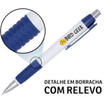 CANETAS PERSONALIZADAS IMPRESSAO COLORIDA PLASTICAS COMERCIAL AZUL Colorido frente - 10 un.
