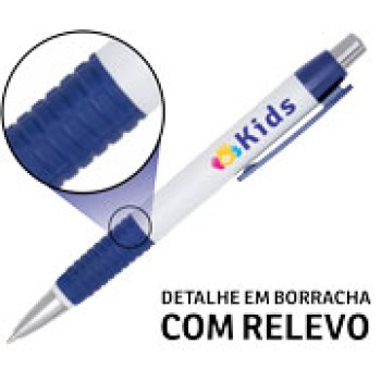 CANETAS PERSONALIZADAS IMPRESSAO COLORIDA PLASTICAS COMERCIAL AZUL Colorido frente - 25 un.