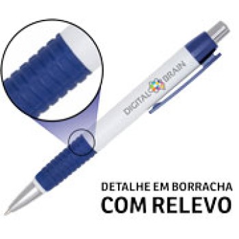 CANETAS PERSONALIZADAS IMPRESSAO COLORIDA PLASTICAS COMERCIAL AZUL Colorido frente - 100 un.