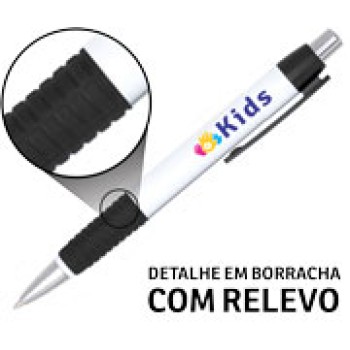 CANETAS PERSONALIZADAS IMPRESSAO COLORIDA PLASTICAS COMERCIAL PRETA Colorido frente - 25 un.