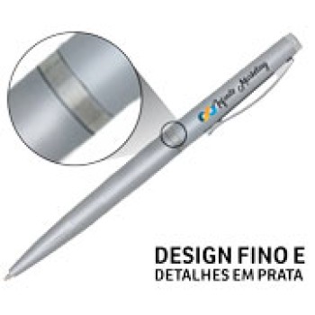 CANETAS PERSONALIZADAS IMPRESSAO COLORIDA PLASTICAS EXECUTIVA PRATA Colorido frente - 250 un.