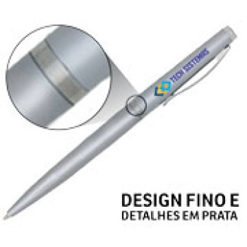 CANETAS PERSONALIZADAS IMPRESSAO COLORIDA PLASTICAS EXECUTIVA PRATA Colorido frente - 50 un.
