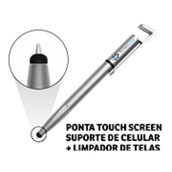 CANETAS PERSONALIZADAS IMPRESSAO COLORIDA PLASTICAS MULTIFUNCAO SUPORTE DE CELULAR PRATA Colorido frente - 100 un.