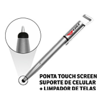 CANETAS PERSONALIZADAS IMPRESSAO COLORIDA PLASTICAS MULTIFUNCAO SUPORTE DE CELULAR PRATA Colorido frente - 250 un.