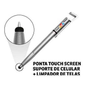 CANETAS PERSONALIZADAS IMPRESSAO COLORIDA PLASTICAS MULTIFUNCAO SUPORTE DE CELULAR PRATA Colorido frente - 50 un.