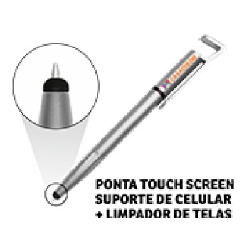CANETAS PERSONALIZADAS IMPRESSAO COLORIDA PLASTICAS MULTIFUNCAO SUPORTE DE CELULAR PRATA Colorido frente - 10 un.