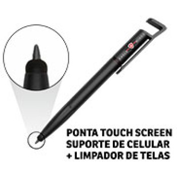 CANETAS PERSONALIZADAS IMPRESSAO COLORIDA PLASTICAS MULTIFUNCAO SUPORTE DE CELULAR PRETA Colorido frente - 500 un.