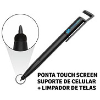 CANETAS PERSONALIZADAS IMPRESSAO COLORIDA PLASTICAS MULTIFUNCAO SUPORTE DE CELULAR PRETA Colorido frente - 50 un.