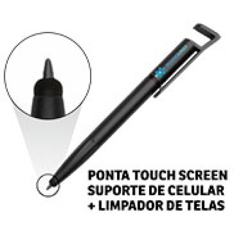 CANETAS PERSONALIZADAS IMPRESSAO COLORIDA PLASTICAS MULTIFUNCAO SUPORTE DE CELULAR PRETA Colorido frente - 50 un.