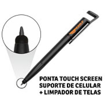 CANETAS PERSONALIZADAS IMPRESSAO COLORIDA PLASTICAS MULTIFUNCAO SUPORTE DE CELULAR PRETA Colorido frente - 250 un.