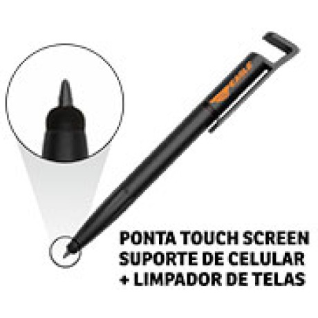 CANETAS PERSONALIZADAS IMPRESSAO COLORIDA PLASTICAS MULTIFUNCAO SUPORTE DE CELULAR PRETA Colorido frente - 250 un.