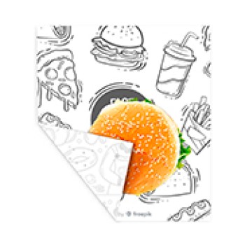 DELIVERY EMBRULHO PARA HAMBURGUER PERSONALIZADO 400X280MM Preto e branco frente - 10000 un.