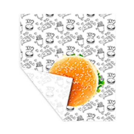 DELIVERY EMBRULHO PARA HAMBURGUER PERSONALIZADO 400X280MM Preto e branco frente - 500 un.