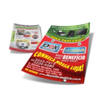 PANFLETOS, FLYERS E FOLHETOS COUCHE 150G SEM VERNIZ 150X200MM Colorido frente e verso - 5000 un.